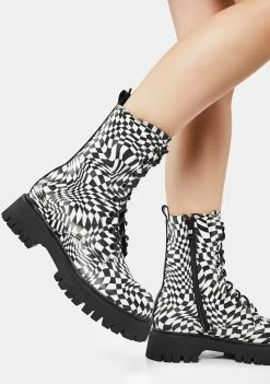 Koi Footwear Distorted Realms Checkered Combat Boots