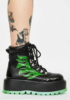 Koi Footwear Green Helios Flame Combat Boots