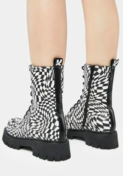 Koi Footwear Distorted Realms Checkered Combat Boots