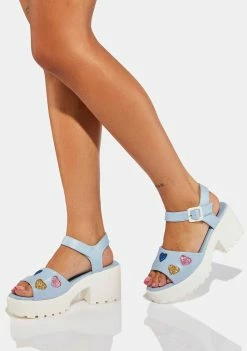 Koi Footwear Gladiator Sandals Blue Sticky Sweet Heart Sandals