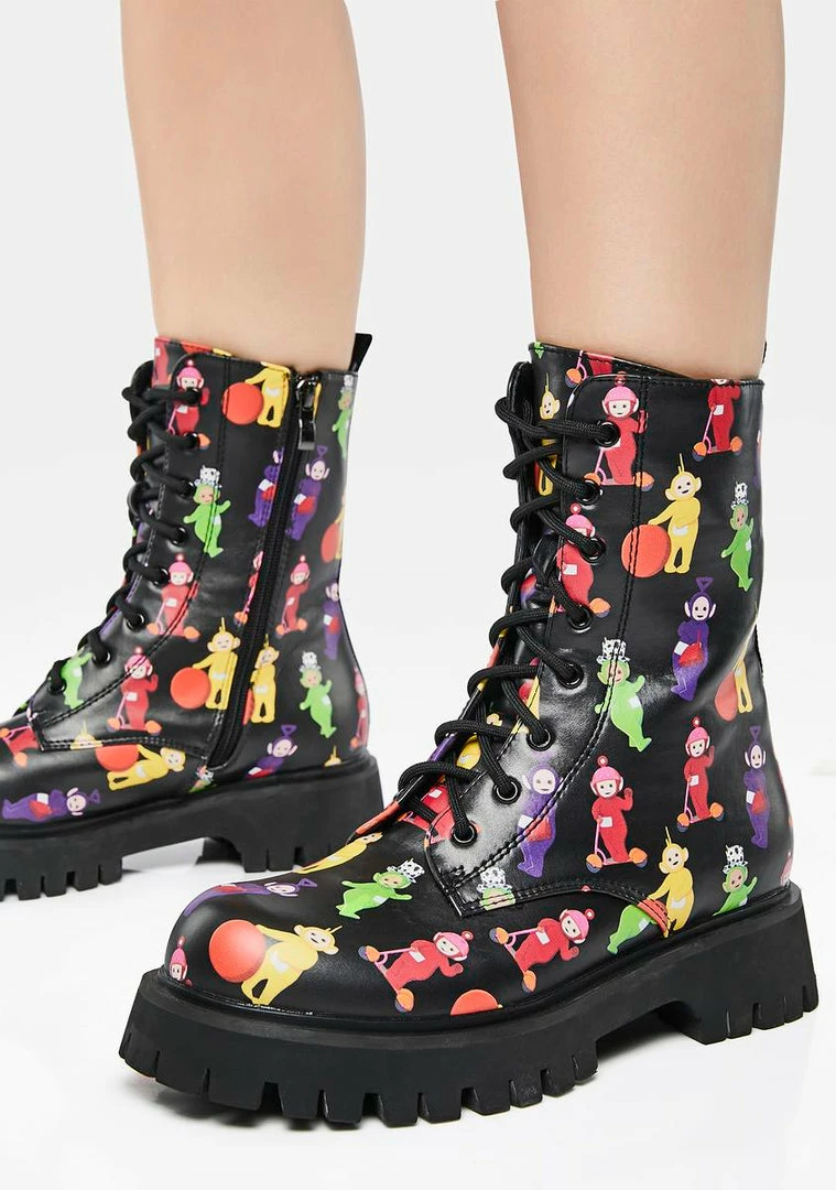 Best Pirce ???? Koi Footwear X Teletubbies Multi Print Combat ???? Boots ✔️ 3 Koi Footwear X Teletubbies Multi Print Combat Boots