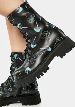 Koi Footwear Chrome Shrooms Lace-Up Combat Boots