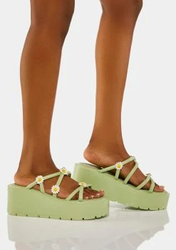 Koi Footwear Green Blooming Daisy Platform Sandals