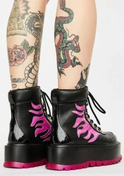 Best deal ???? Koi Footwear Purple Helios Flame Combat ???? Boots Platform ???? Boots ❤️ 9 Koi Footwear Purple Helios Flame Combat Boots Platform Boots