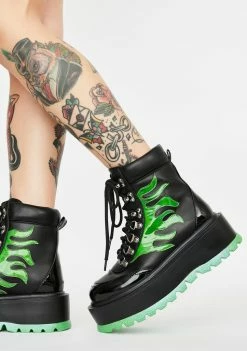 Koi Footwear Green Helios Flame Combat Boots