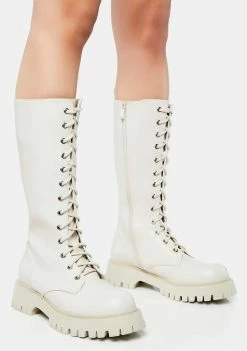 Koi Footwear Combat Boots Cream River Sake Long Boots