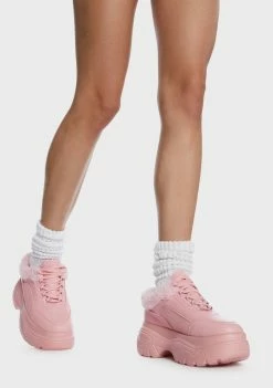 Koi Footwear Classic Sneakers Pink Fluffy Platform Sneakers