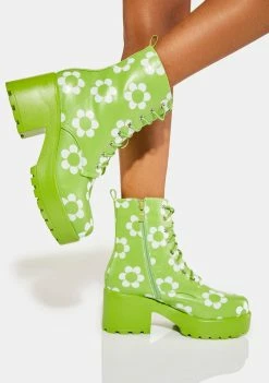 Koi Footwear Orchis Charm Green Flower Power Combat Boots