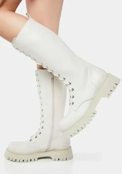 Koi Footwear Combat Boots Cream River Sake Long Boots