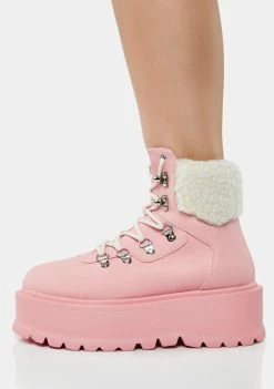 Koi Footwear Combat Boots Pink Kaldor Platform Hiker Boots