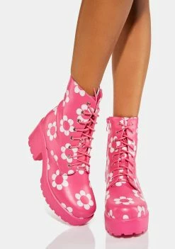 Koi Footwear Orchis Charm Pink Flower Power Combat Boots